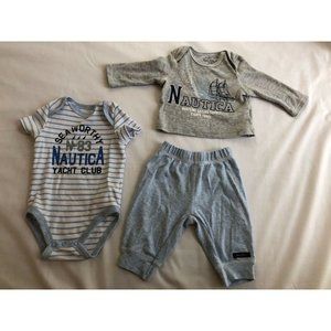 Nautica Baby Boy Set 3 Pieces BodySuit Pant Leggings T-Shirt Long Sleeve 0/3M